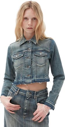 Ganni Tint Edge Denim Cropped Jacket in Tint Wash Size 10 Womens