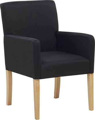 Beliani Silla De Comedor Tapizada En Tela Negra Con Patas De Madera Asiento Elegante Con Reposabrazos Rockefeller