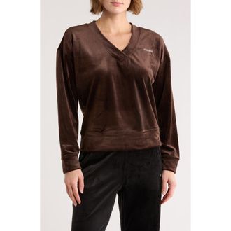 DKNY Mini Rhinestone Logo Velour Pullover in Espresso at Nordstrom Rack, Size X-Large