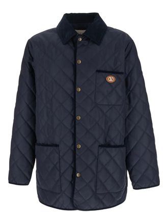 Valentino Garavani VLogo-patch hooded windbreaker - men - Polyamide/Polyester/Calf Leather - 46 - Blue