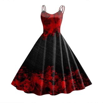 Generic Halloween Costumes for Women Gothic A Line Spaghetti Strap Sleeveless Sexy Dress Satin Dress for Girls (Red, S)