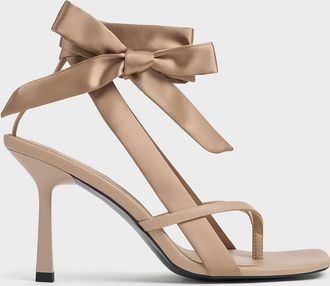 Charles & Keith Recycled Polyester Tie-Around Heeled Thong Sandals
