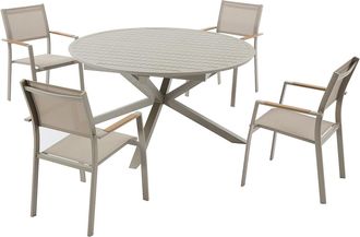 Vente-Unique Comedor de jard&iacute;n de metal: mesa redonda extensible L.150/200 cm y 4 sillones apilables - Topo - YOHA de MYLIA
