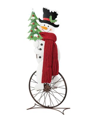 Glitzhome Metal Snowman Riding Bike Porch Decor
