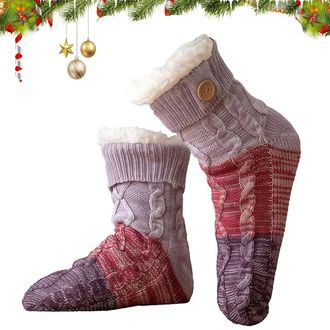 Generic Knitted Ultra-Thick Slipper Home Socks, Fluffy Warm Slipper Socks for Women (Purple)