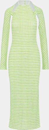 Jacquemus Green Checkered Print Jersey La Robe Nodi Midi Dress
