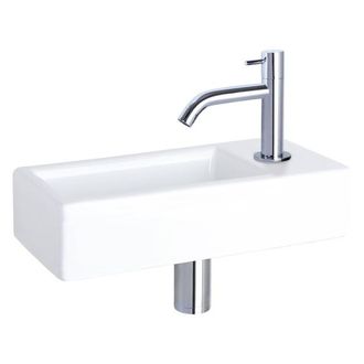 Differnz Hura fonteinset - 38.5x18.5x9cm - Rechthoek - 1 kraangat - chroom gebogen kraan - Keramiek Wit