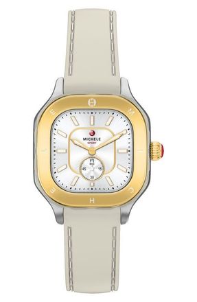 Michele Meggie Sport Chalk Silicone Strap Watch, 33mm in Wheat/white at Nordstrom