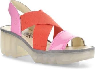 FLY London Taji Platform Slingback Sandal in 010 Pink/Scarlet at Nordstrom, Size 10-10.5Us