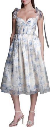 BCBGeneration Floral Organza Midi Cocktail Dress in French Sky Multi at Nordstrom, Size 16