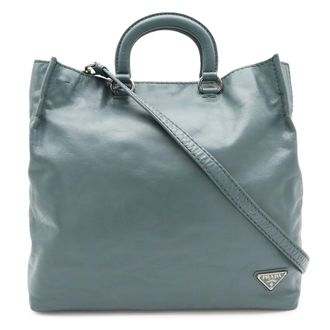 Prada Gray Leather Handbag Shoulder Bag Tote Bag (Pre-Owned)