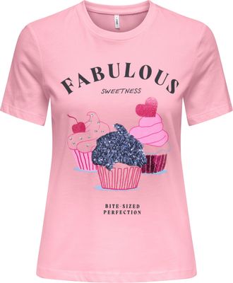 Only Kurzarmshirt ONLY ONLKITA LIFE S/S TOP BOX JRS, Damen, Gr. XL, romance rose print:fabulous muffins, Jersey, Obermaterial: 100% Baumwolle, bedruckt, re
