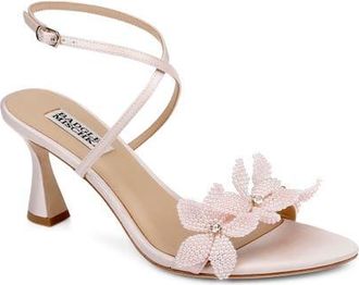 Badgley Mischka Whitney Ankle Strap Pointed Toe Sandal in Champagne Satin at Nordstrom, Size 7.5