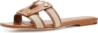 Veronica Beard Via Slide Fabric Slide Sandals Womens Sandals Honey/Natural : 7.5 M, Leather
