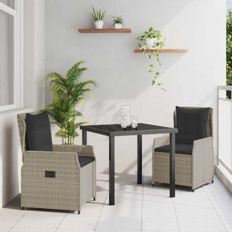 vidaXL Conjunto De Comedor De Jard&iacute;n 3 Pcs Gris Claro Rat&aacute;n Sint&eacute;tico Vidaxl