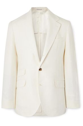 Brunello Cucinelli Herringbone Linen, Silk, Wool and Cotton-Blend Blazer