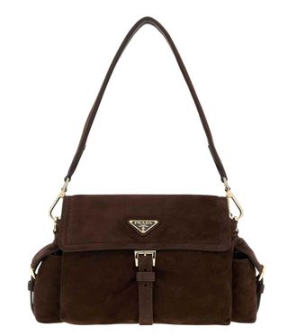 Prada Brown Logo Medium Shoulder Bag