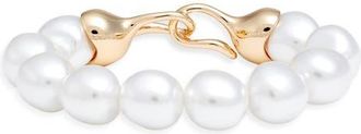 Open Edit Faux Pearl Stretch Bracelet in White- Gold at Nordstrom