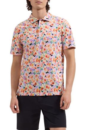 Bugatchi Hendrix Floral Pima Cotton Polo in Peach at Nordstrom, Size Xx-Large
