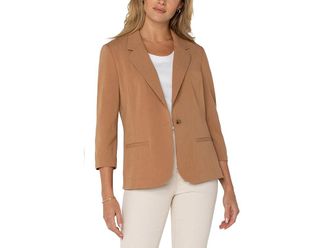 Liverpool L.A. Fitted Blazer With Ruched Sleeves Womens Jacket Portobello : SM, Polyester/Rayon/Spandex