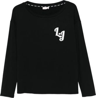 Liu Jo logo-detail long-sleeve top - women - Cotton - L - Black