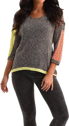 French Kyss Tracy Color Block Crochet Top In Black Multi