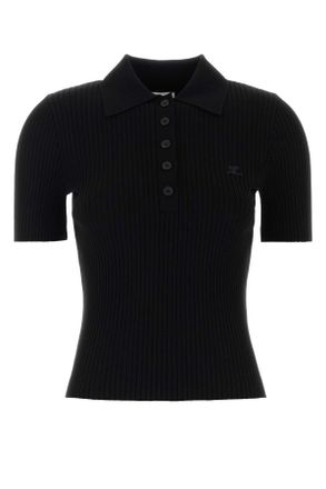 Courr&egrave;ges Zwarte Viscose Blend Polo Shirt