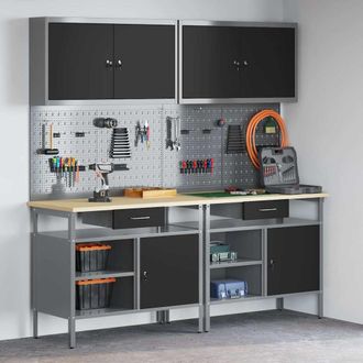 vidaXL Vidaxl Set Banco Da Lavoro 8 Pz Nero E Grigio 200 X 55 X 200 Cm