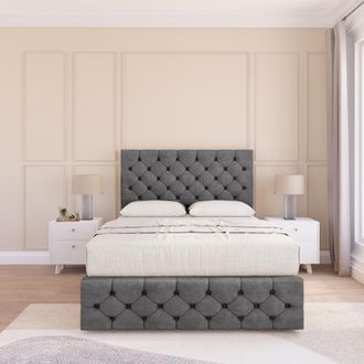 Sloomy Watson Plush Bed Set, No Drawers Mattress & 54 Headboard in Dark Grey | Size: Small Single
