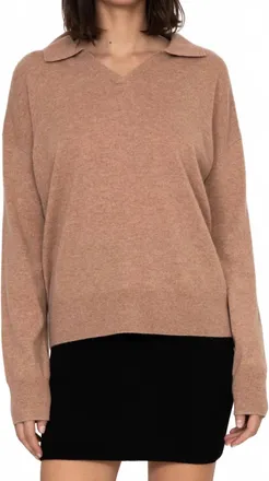 Kathryn McCarron Luna Collared Cashmere Crew Sweater In Almond
