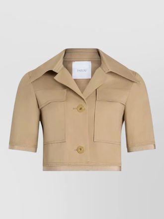 Patou cropped cotton jacket short sleeves collar