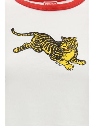Kenzo Womens T-Shirt Jumping Tiger Off White Cotton T-Shirts & Jerseys