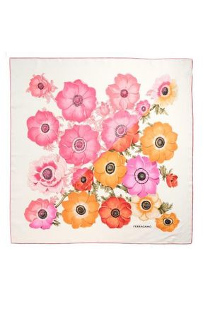 Ferragamo Anemone Floral Silk Square Scarf in Ivory/rose/orange at Nordstrom