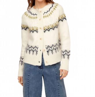 Fifteen Twenty Astrid Fair Isle Cardigan Sweater In Olive