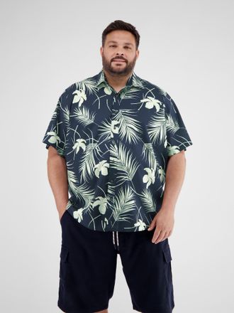 Lerros Kurzarmhemd LERROS LERROS Herrenhemd in &Uuml;bergr&ouml;ssen, Hawaiian-Style, Herren, Gr. 5XL, extraweit, blau (classic navy), 100% Baumwolle, Hemden Kurzarmhe