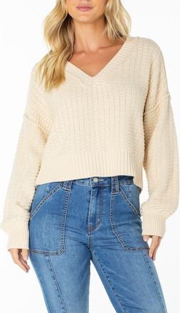 Roxy Study Hall V-Neck Cotton Blend Sweater in Parchment at Nordstrom, Size Xx-Large