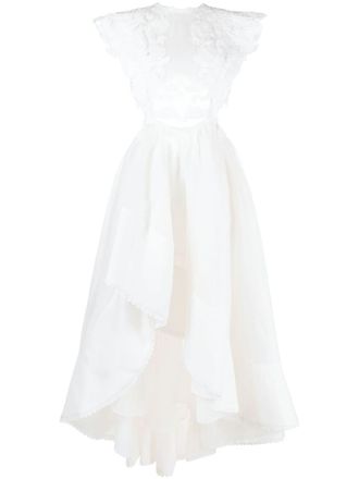 Zimmermann flounce-skirt embroidered dress - women - Linen/Flax/Silk/Silk/Polyester - 1 - White