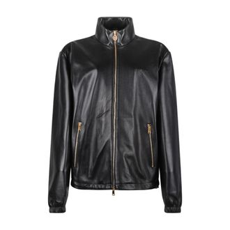 Versace Plong&eacute; Leather Jacket - Heren - Leren en Su&egrave;de Jassen - Zwart - XL - Katoen - Jassen