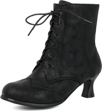 Generic Womens Brogue Low Heel Ankle Boots with Front Laces - Classic Round Toe Short Booties for Office and Casual Outfits,Black,6.5 UK