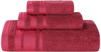 Superior 3Pc Zero Twist Cotton Dobby Border Plush Soft Absorbent Towel Set