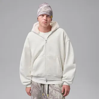 Nike Jordan Mens Jordan Flight Faux Fur Full-Zip Hoodie in White | IM9898-133