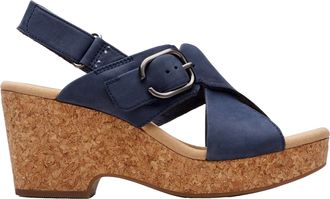 Clarks Giselle Dove Wedge Sandal Navy 26177146 Womens