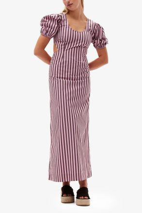 Ganni Pink Striped Cotton Cutout Dress - Size 32 Organic