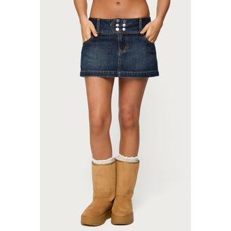 Edikted Fatama Denim Miniskirt in Dark-Blue at Nordstrom, Size X-Small