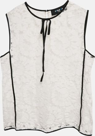 Paule Ka White Floral Lace Sleeveless Top