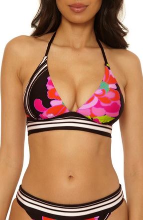 Trina Turk Bougainvillea Halter Bikini Top in Black Multi at Nordstrom, Size 12