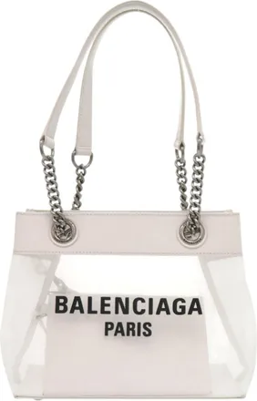 Balenciaga White Mesh Leather Pouch Tote Bag (Pre-Owned)