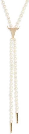 Established Genuine Cultured Pearl Steer Head Bolo Necklace in Yellow Gold at Nordstrom