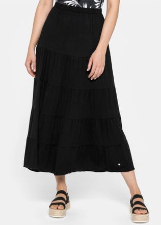 Sheego Volantrock SHEEGO, Damen, Gr. 40, schwarz, 95% Viskose, 5% Elasthan, unifarben, wadenlang, R&ouml;cke Volantrock