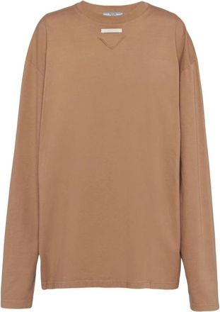 Prada Katoenen Patch T-Shirt Vrouwen Itali&euml; - Dames - Longsleeves - Bruin - M - Katoen - Tops